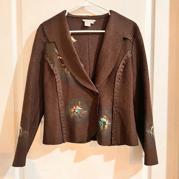 Alberto Makali Jackets & Blazers - ALBERTO MAKALI Brown Embroidered Blazer Jacket